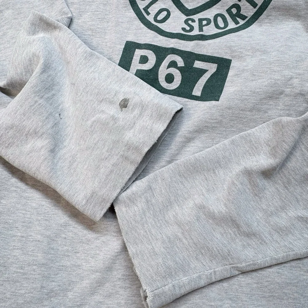 Vintage 90s Polo Sport Ralph Lauren P67 Crest Rugby Sweatshirt Men's L Grey Y2K